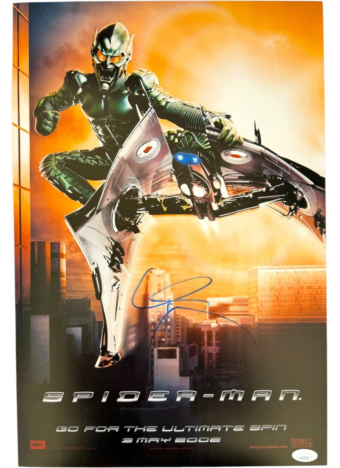 WILLEM DAFOE SIGNED GREEN GOBLIN SPIDERMAN 12X18 MOVIE PHOTO POSTER JSA COA