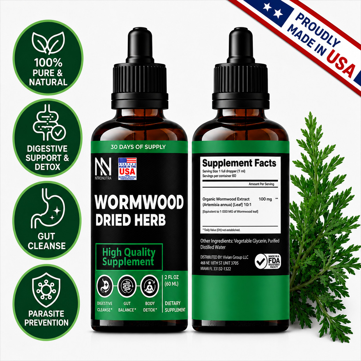 Wormwood Extract Liquid Drops Gut Health Pure Detox Cleanse Herbal Tincture 2oz Wormwood Extract Liquid Drops Gut Health Pure Detox Cleanse Herbal Tincture 2oz