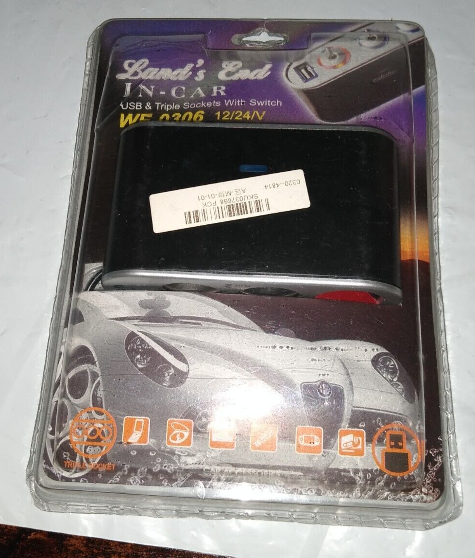 Land\'s End  WF-0306 12/24V Triple Socket Car Outlet Charger, New (USB port)