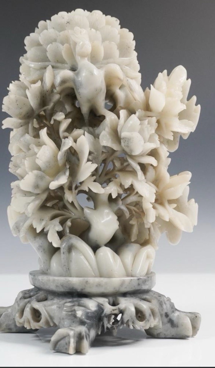 Large Chinese soapstone Beautiful hand carved Vintage Art Large Chinese soapstone Beautiful hand carved Vintage Art