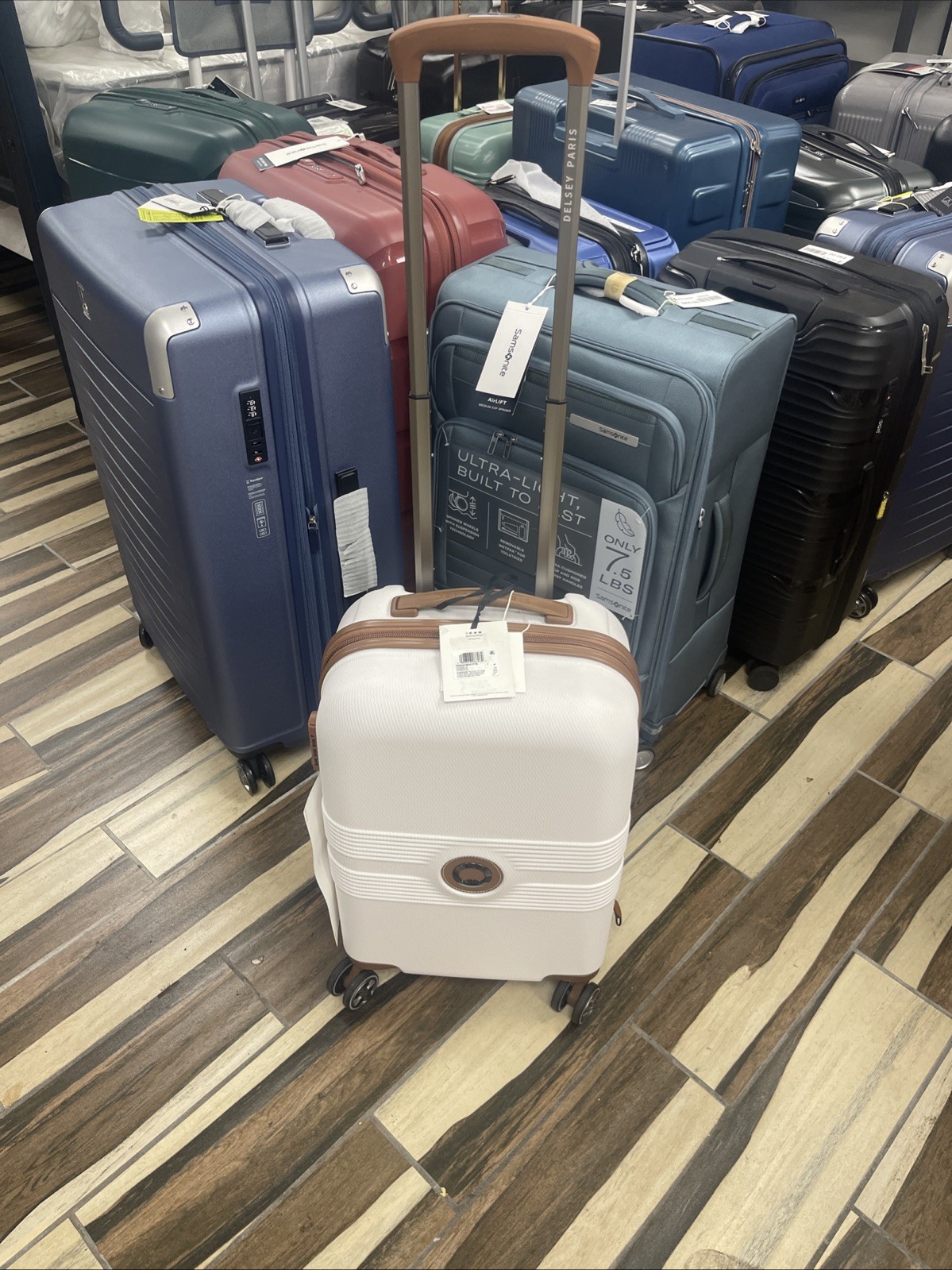 DELSEY Paris White Carry-On Spinner Suitcase TSA Lock Hardside Luggage