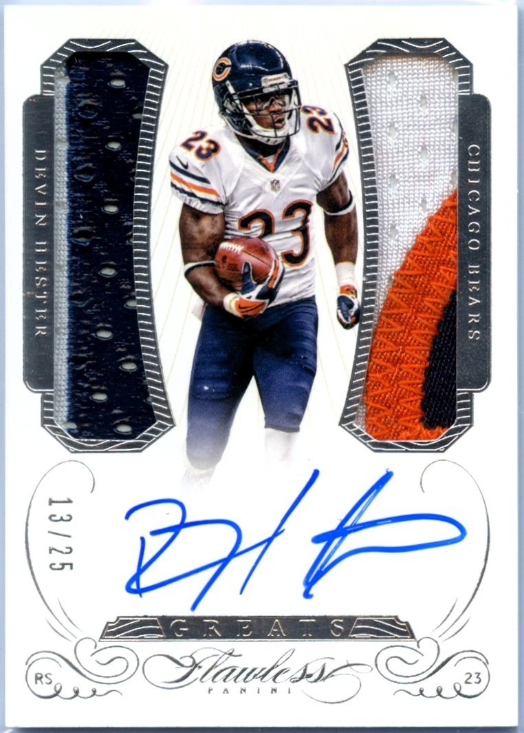 DEVIN HESTER 2015 FLAWLESS GREATS DUAL GAME USED JERSEY PATCH AUTO SP 13/25