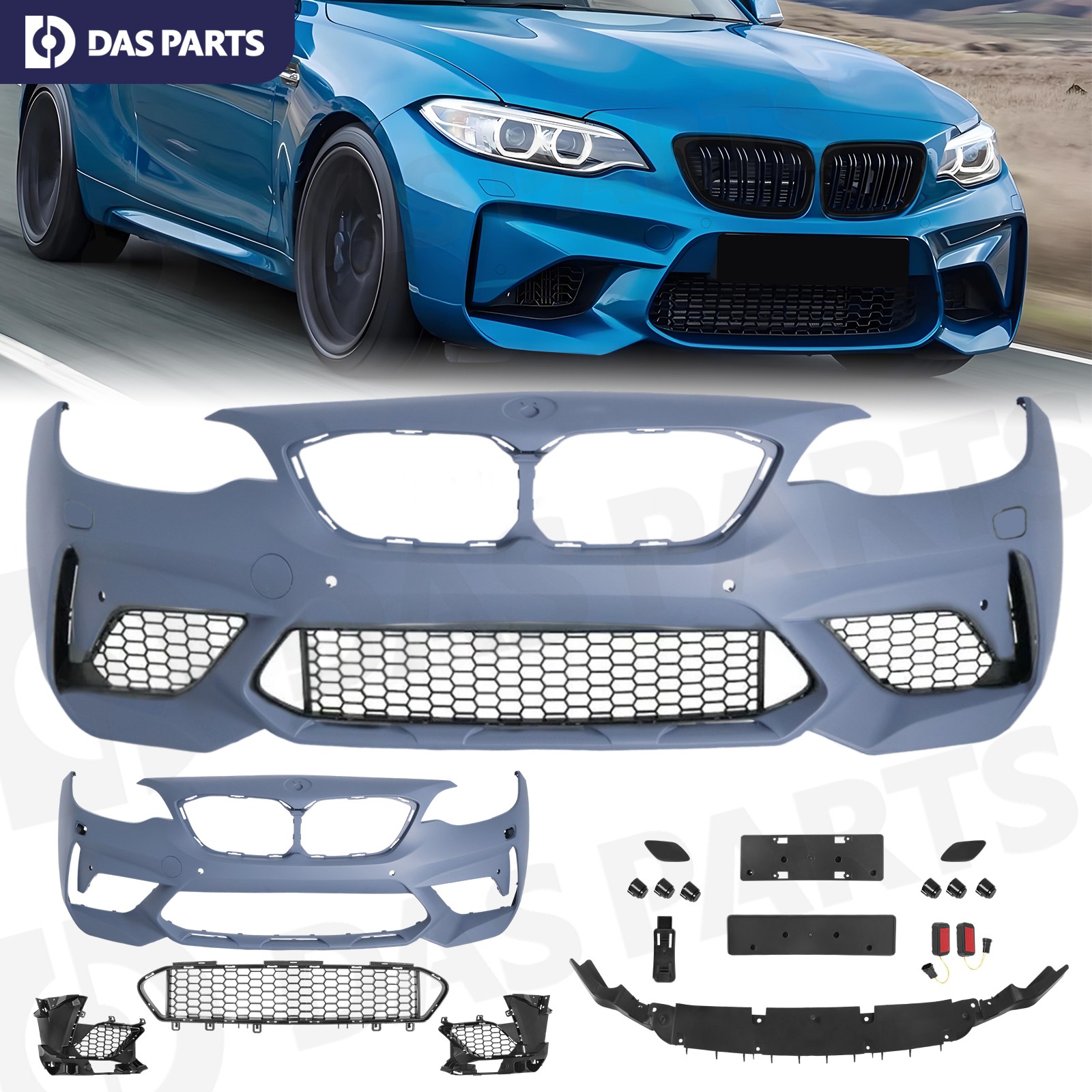 Complete Front Bumper Grille Set M2 CS Style For 2014-2019 BMW 2 Series F22 F23