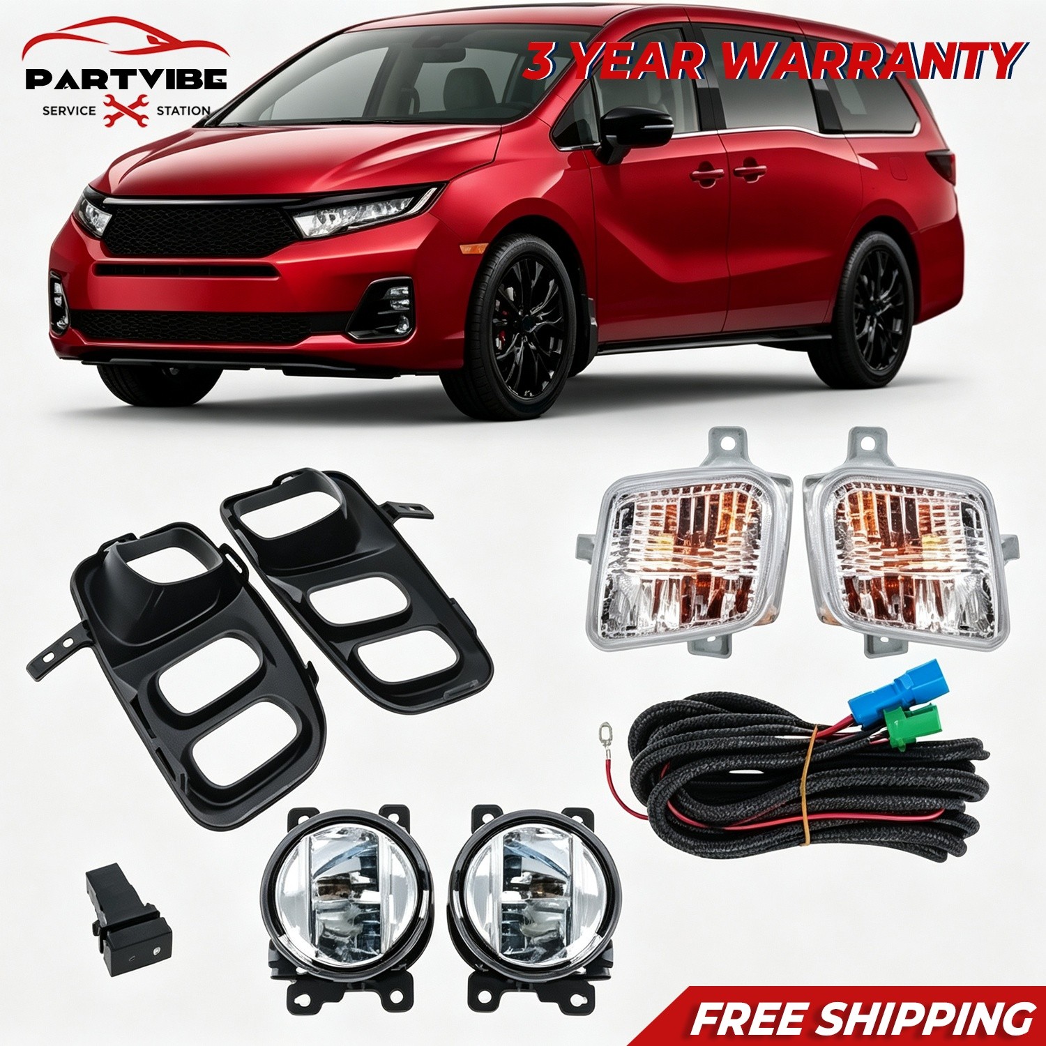 For Honda Odyssey 2021-2023 LED Fog Light+Switch+Bezel&Turn Signal Light LED