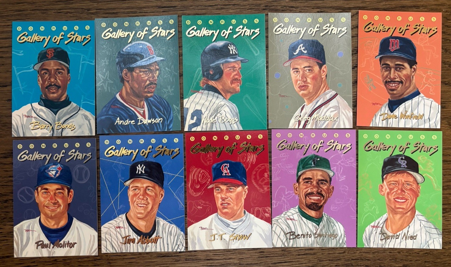 1993 DONRUSS GALLERY OF STARS 10 CARD SET Bonds, Dawson, Boggs, Maddox, ECT 