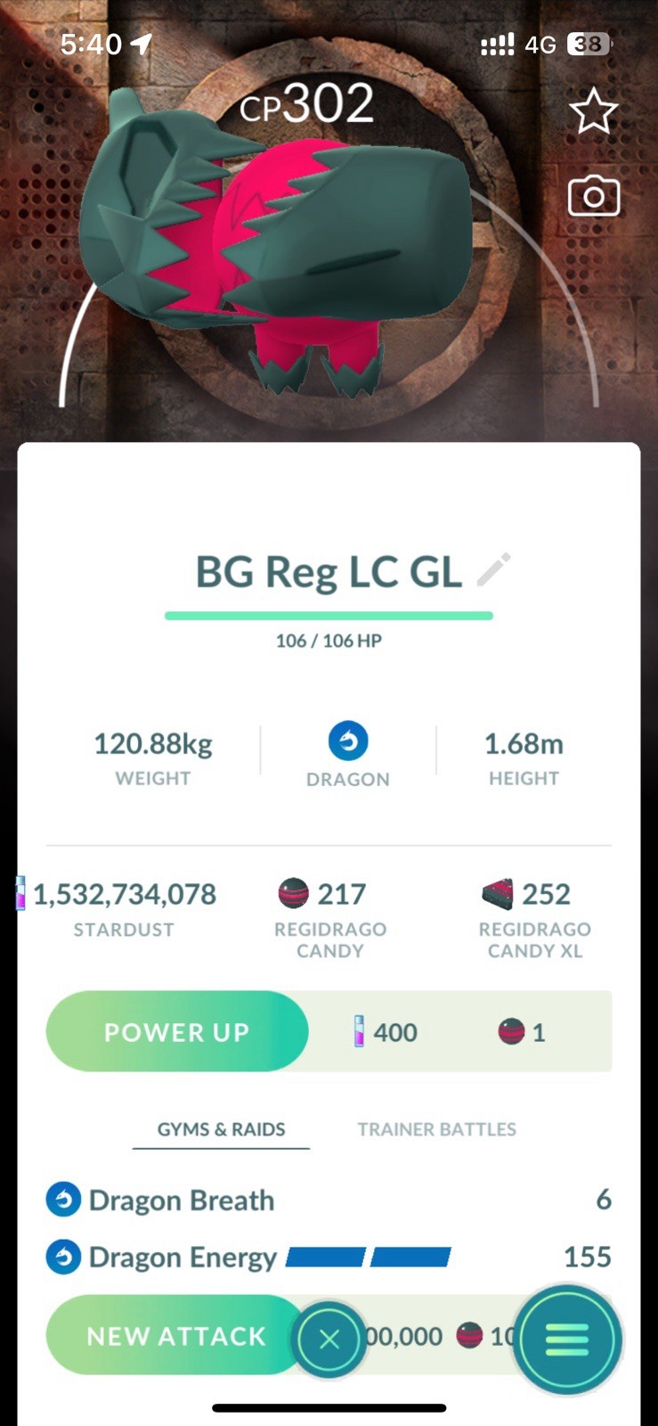 Regidrago with Ancient Background for Little Cup or Great League - Legacy Move☑️
