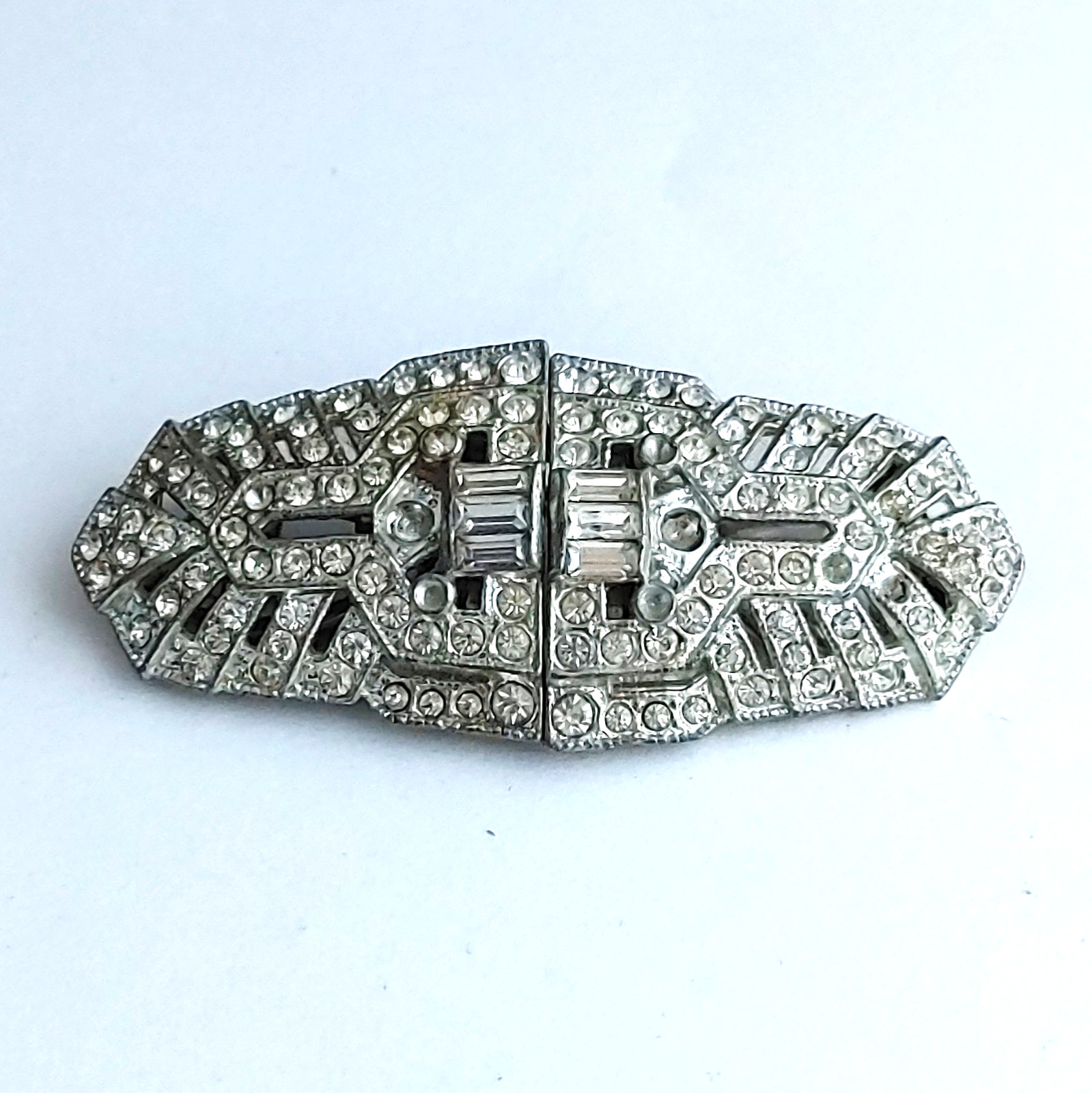 Vintage Signed Coro Duette Brooch Fur Clip Clear Rhinestones Some Missing READ