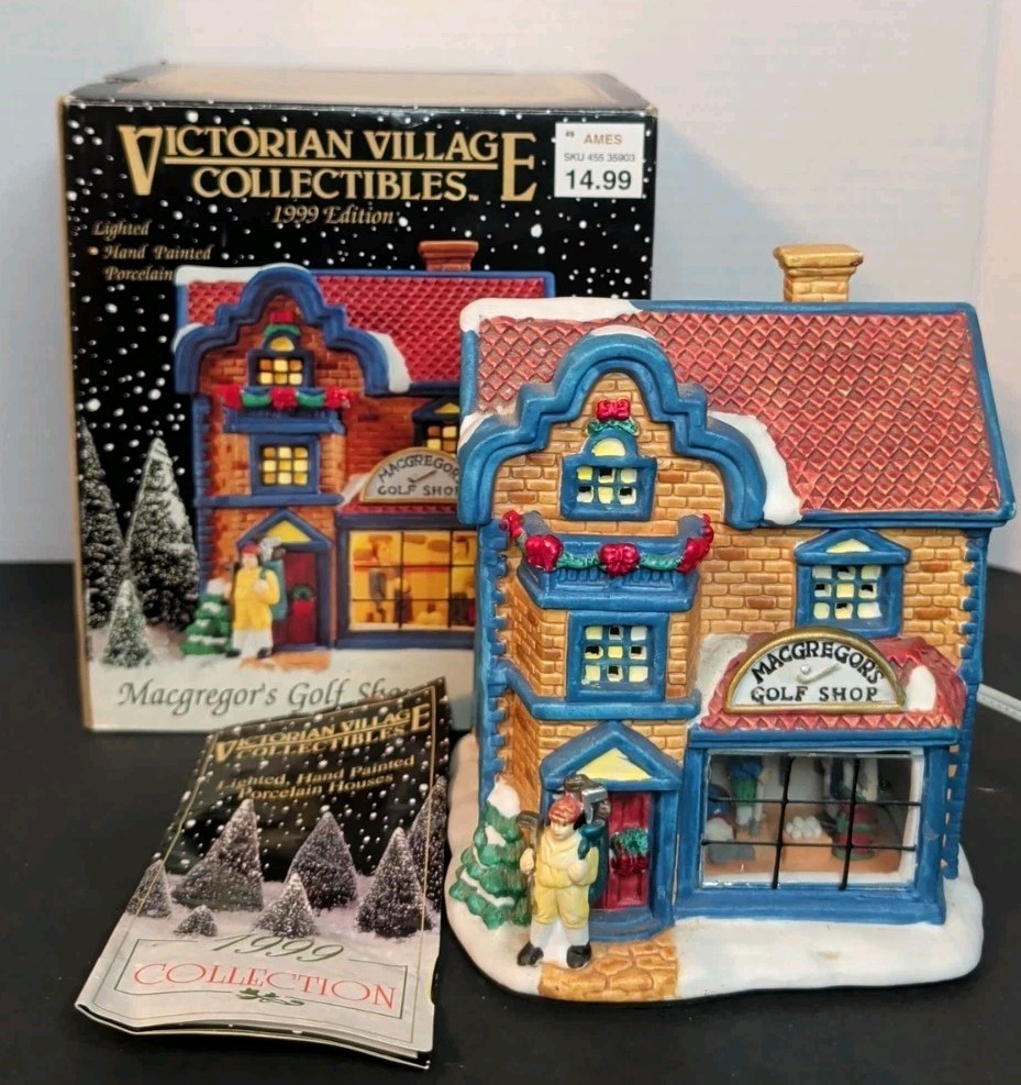 1999 Victorian Village Collectibles Macgregors Golf Shop Christmas Lighted Decor