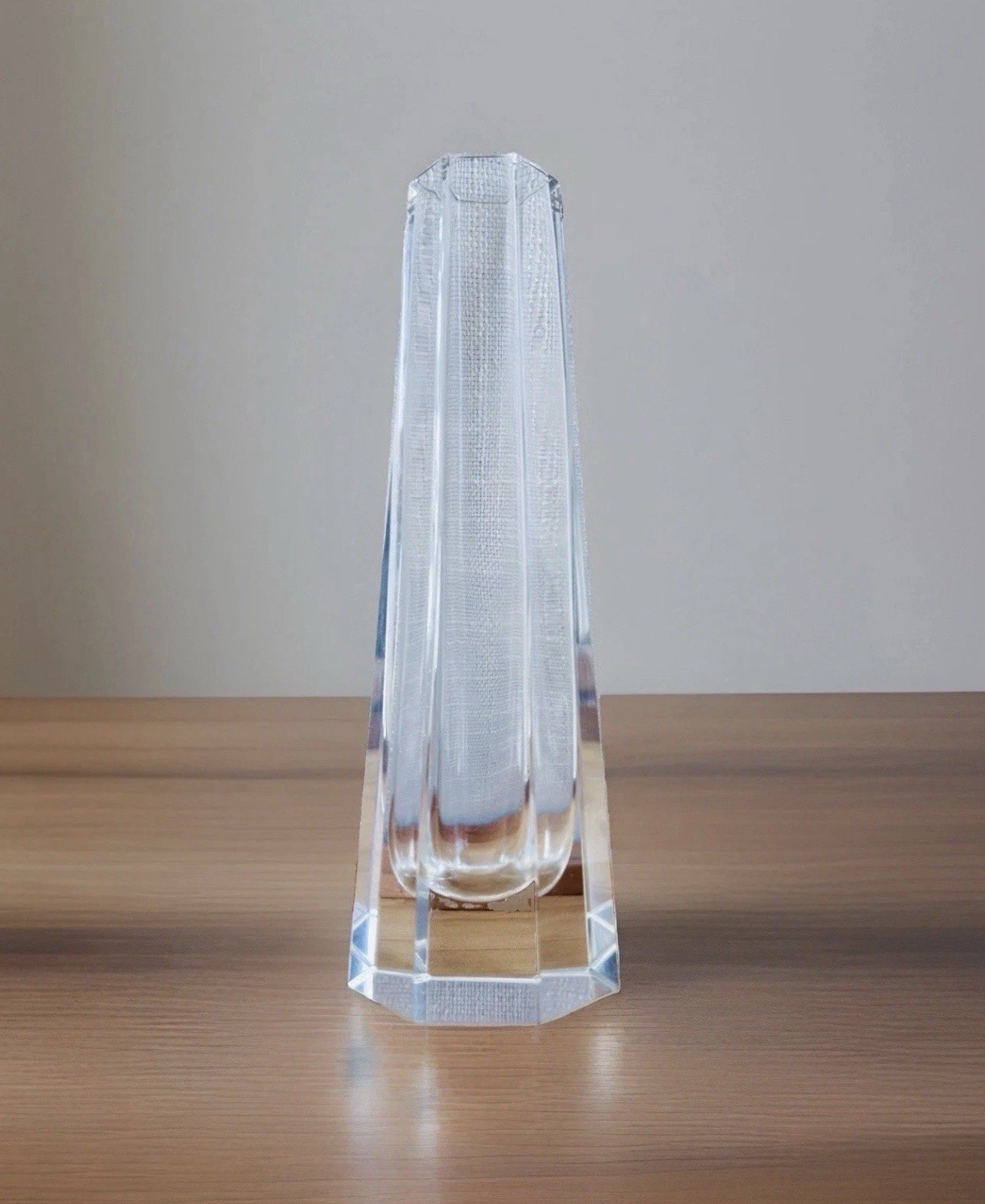 Vintage Bohemia Crystal Czechoslovakia Pylon Vase Clear Art Glass 8”