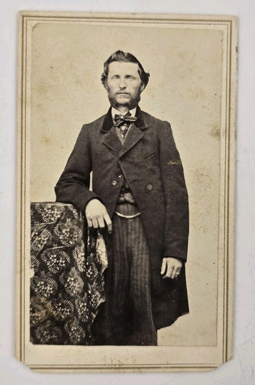 Antique CDV Photo Victorian Handsome Man Muttonchops Jacket Chain Pants Fashion