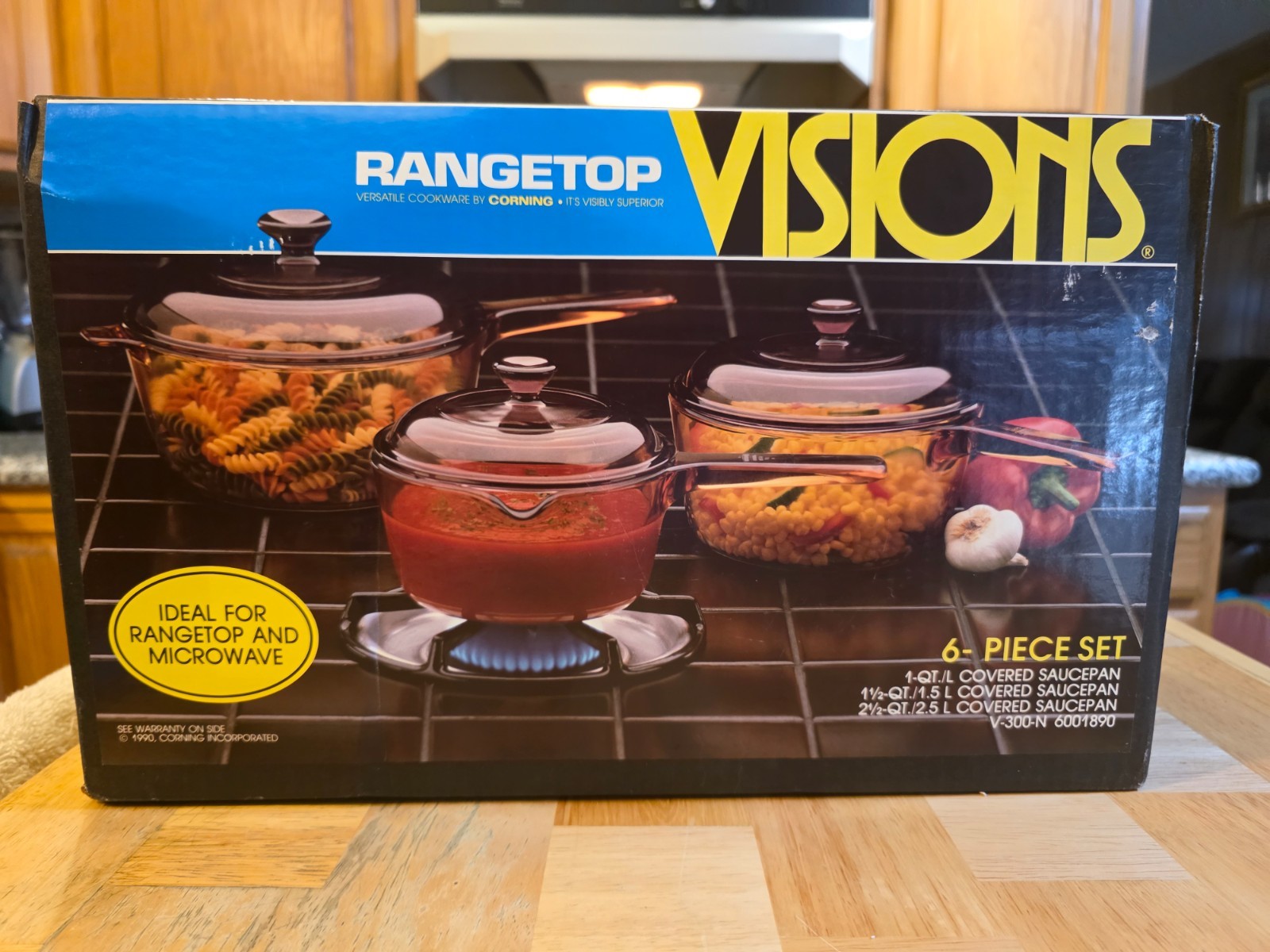 Vintage 1986 Visions by Corning 6 Piece Rangetop Cookware Set V-300-N Sealed NOS