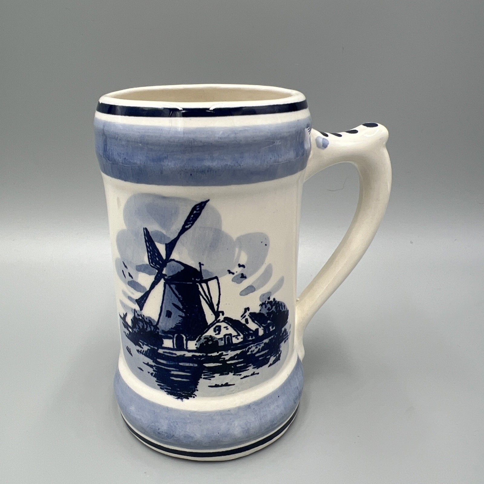 VTG Delft Holland Windmill Mug, Handpainted Stein. Blue Floral Pattern. 4.75\ VTG Delft Holland Windmill Mug, Handpainted Stein. Blue Floral Pattern. 4.75\