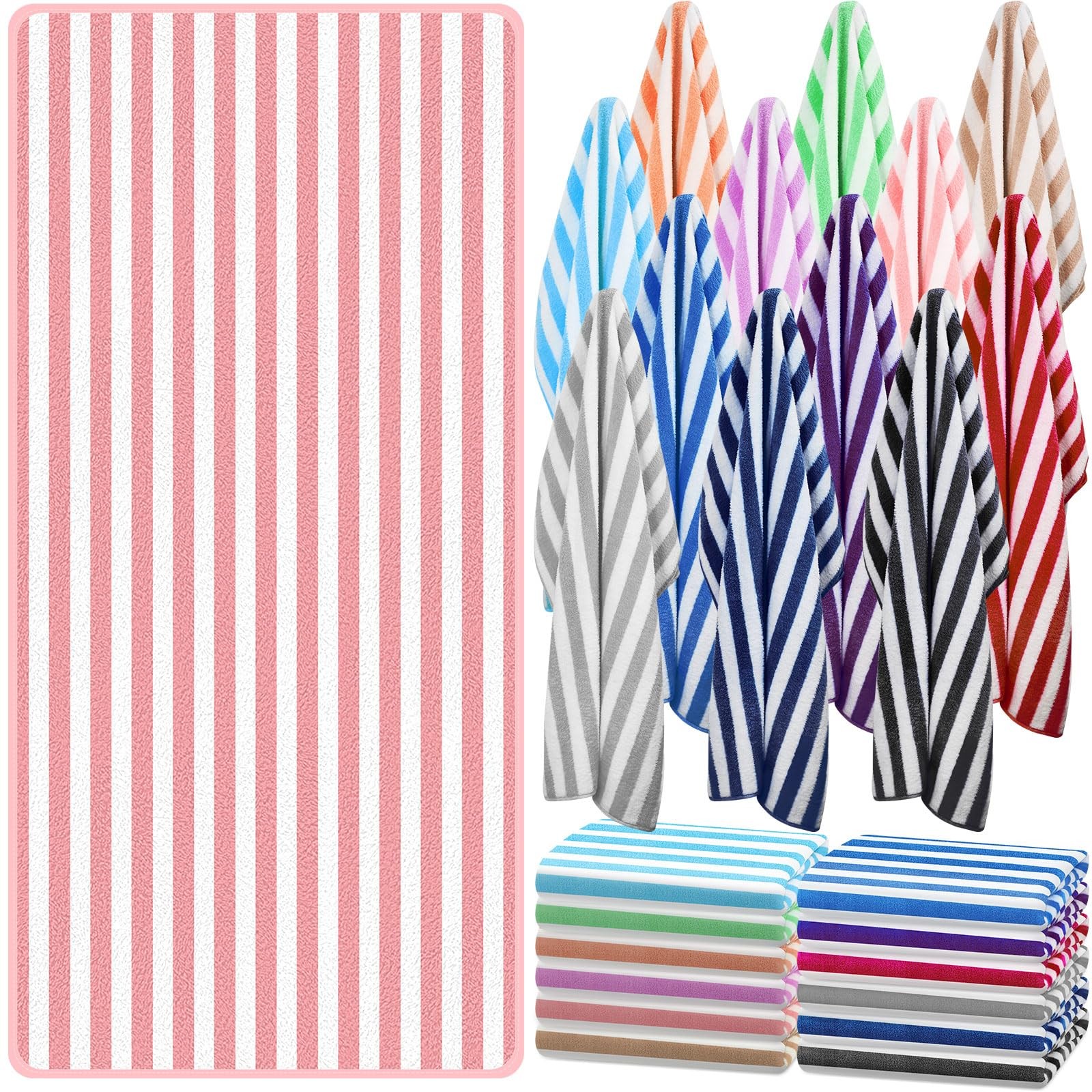 Preboun 50 Pcs Striped Beach Towels 28 x 60 Inches Colorful
