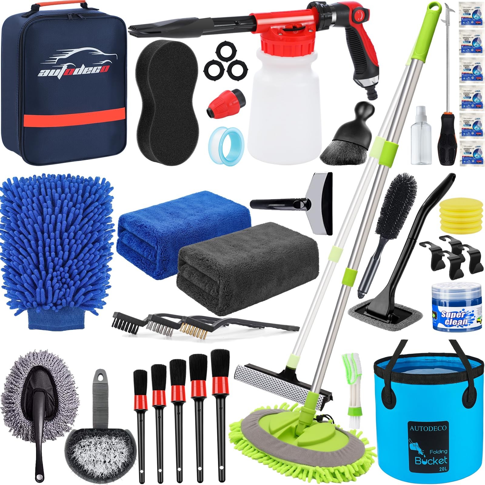 AUTODECO 42Pcs Car Wash Kit with Foam Gun, Complete Detailing 42Pcs, Blue