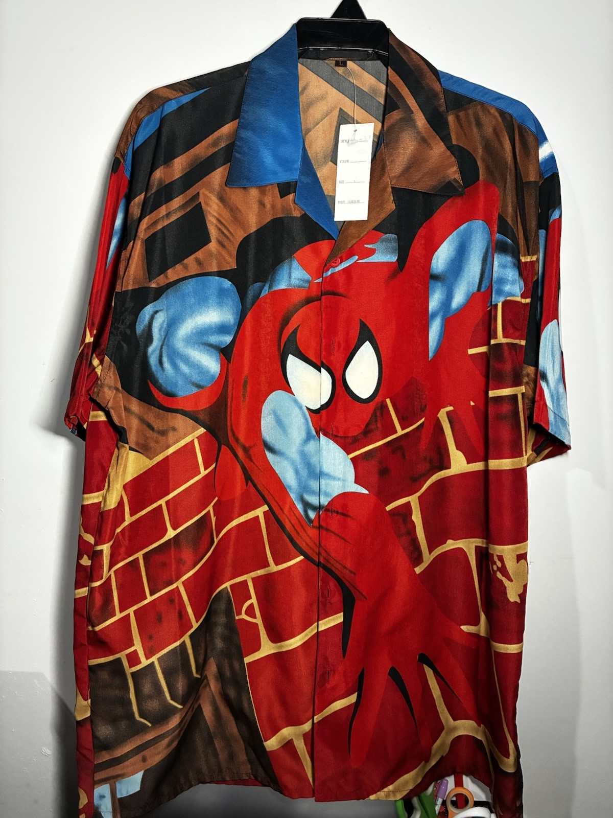 Vintage Spider-Man All Over Print Hawaiian Shirt Men\'s Large NWT Marvel Comic