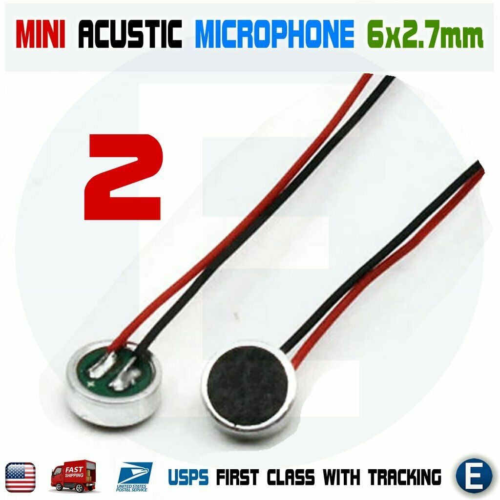 2pcs Mini Acoustic Electret Microphone 6x2.7MM Omnidirectional with leads Micro 2pcs Mini Acoustic Electret Microphone 6x2.7MM Omnidirectional with leads Micro