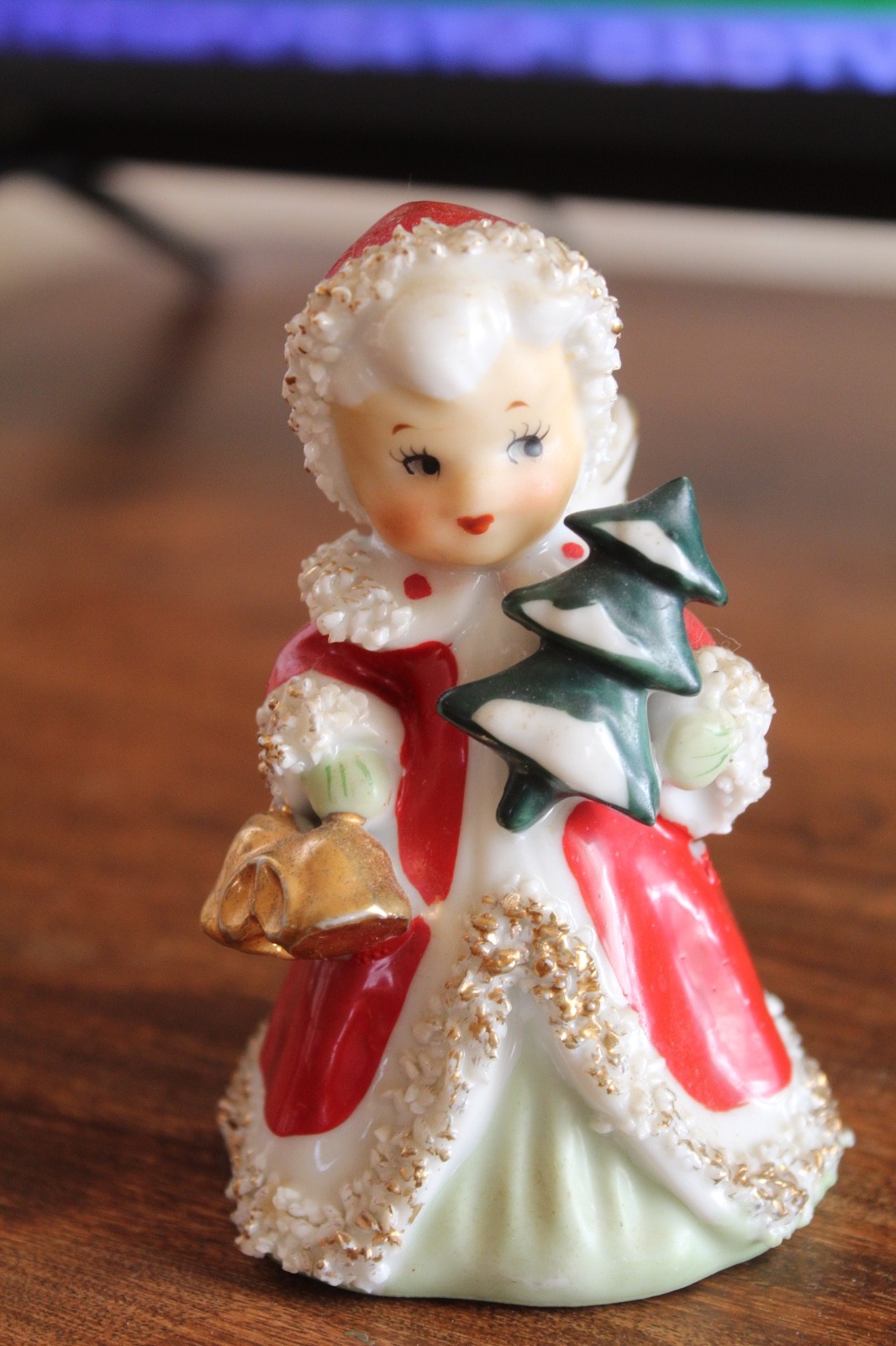 Vintage 1950s Lefton Christmas Angel Bell Figurine Spaghetti Trim Japan sticker Vintage 1950s Lefton Christmas Angel Bell Figurine Spaghetti Trim Japan sticker