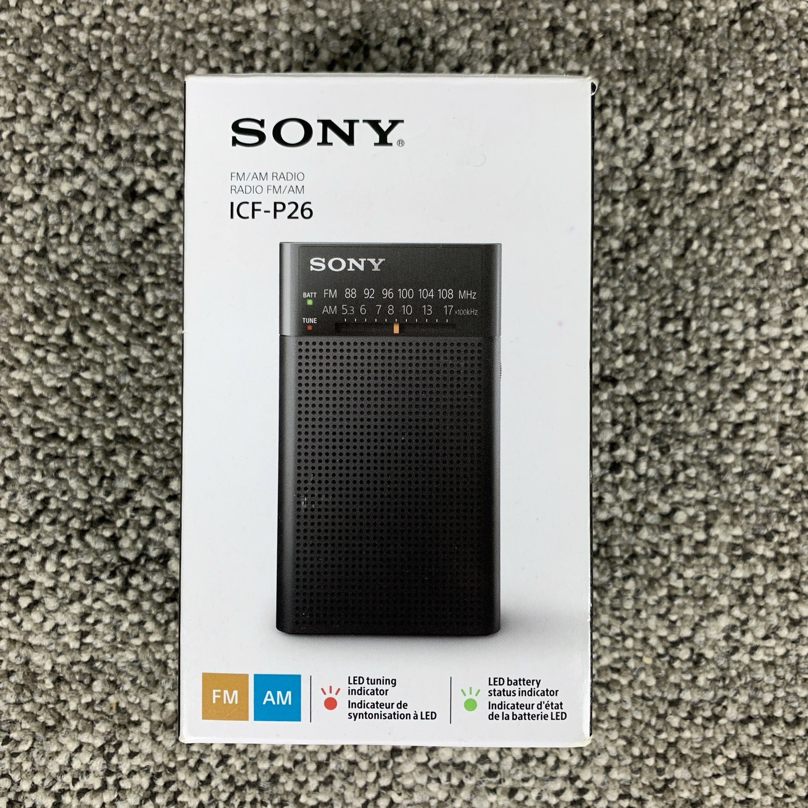 Sony ICF-P26 Portable Pocket FM/AM Radio Built-in Speaker Open Box Tested