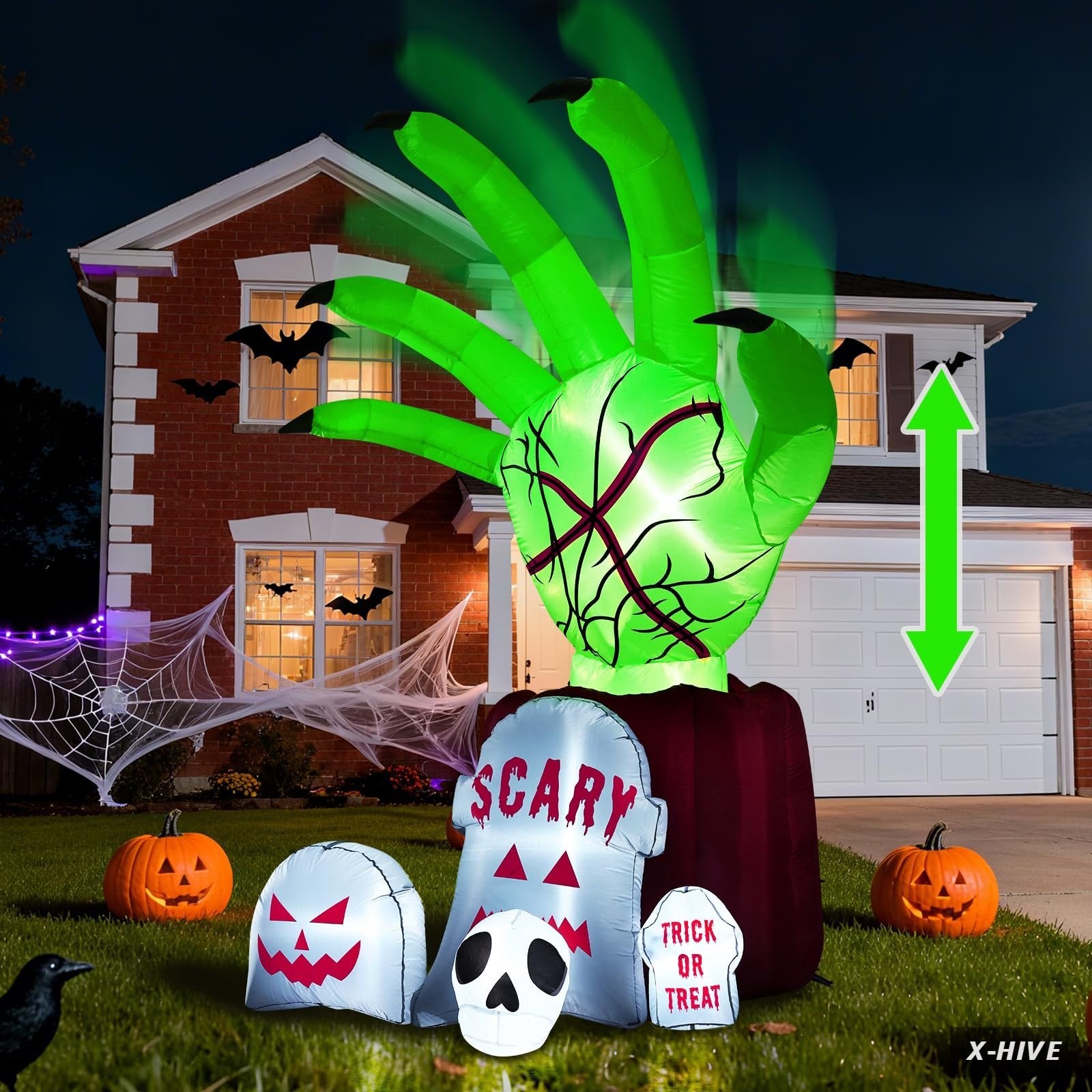 Garma 8.6 FT Halloween Inflatables Outdoor Animated Zombie Hand Green, Grey