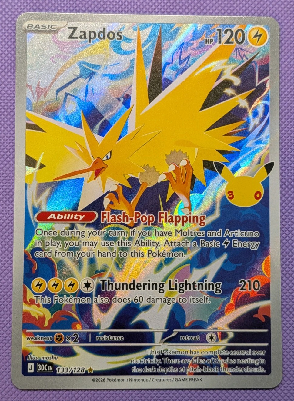 Zapdos 133/128 Holo Illustration Rare ME: 30th Celebration Pokemon TCG (NM)