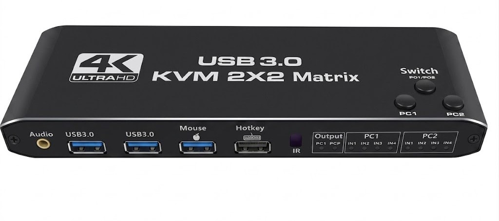 4K Ultra HD USB 3.0 KVM 2x2 Matrix Switch PC1/PC2 Selector - Unit Only 4K Ultra HD USB 3.0 KVM 2x2 Matrix Switch PC1/PC2 Selector - Unit Only