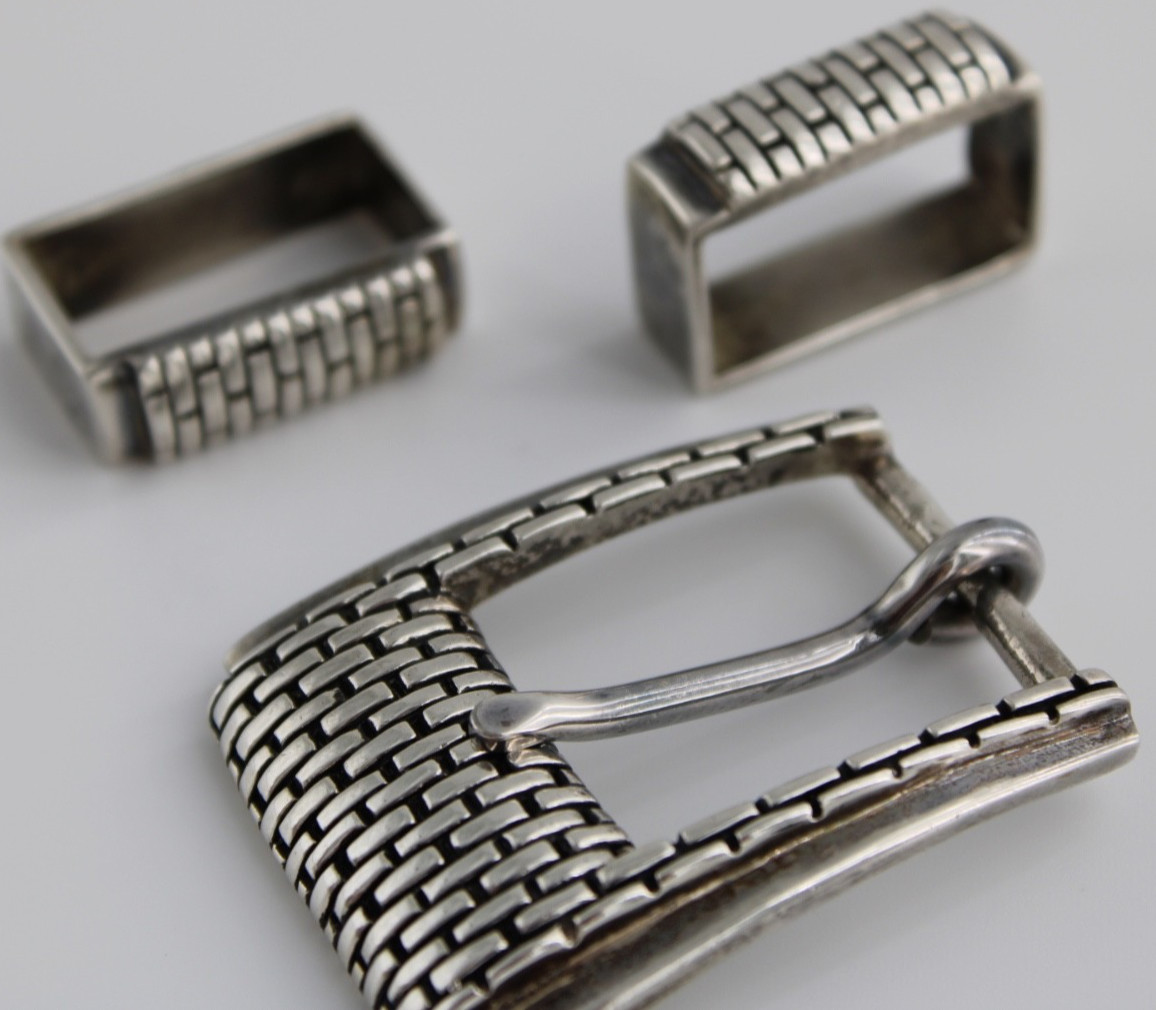 Vtg Gorgeous Sterling Silver Bandero Belt Buckle and Slides