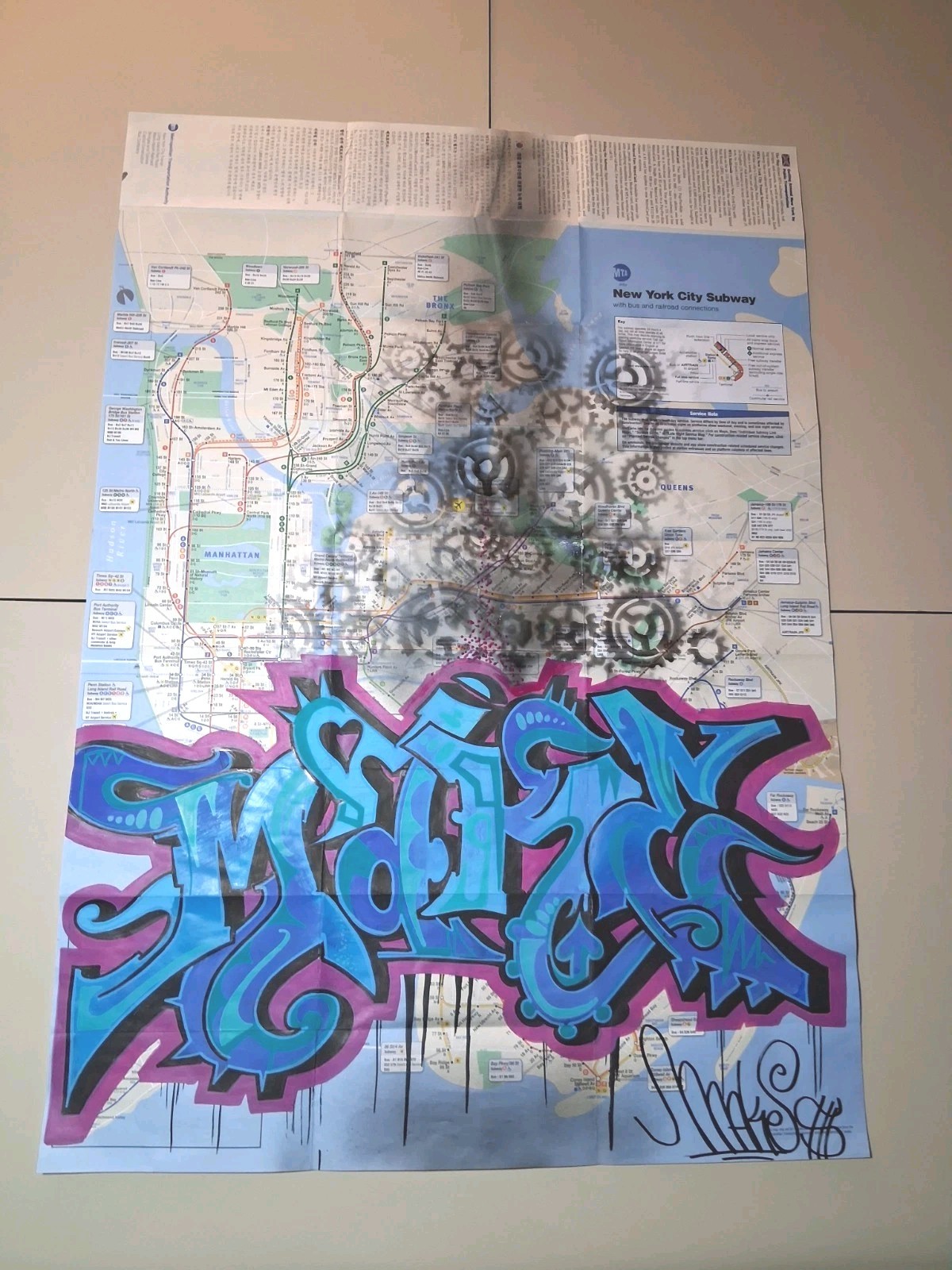 NYC Graffiti Train Map - 23 x 34 Inches – Hand Painted by NYC Artist MAKE$