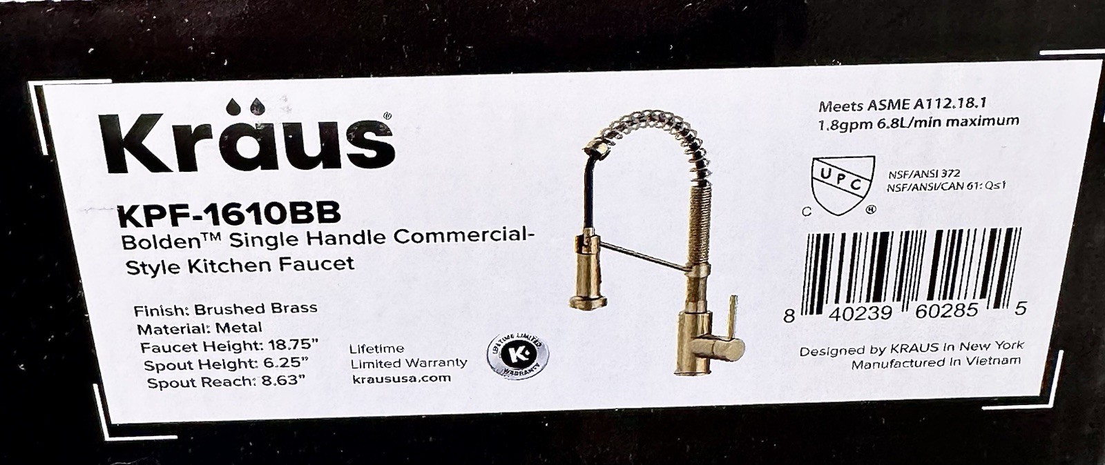 Kraus KPF-1610BB Bolden 1.8 GPM 1 Hole Pre-Rinse Pull Down Kitchen-Brushes Brass