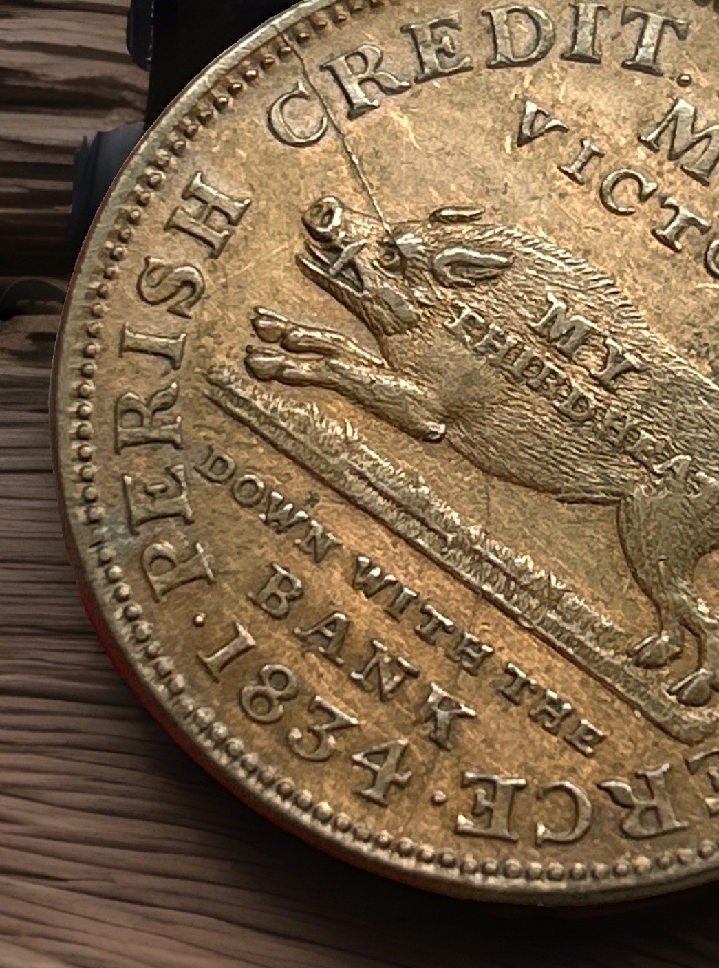 1834 Hard Times Token Running Boar HT-11 Low-10 W-10-230a R.2 Terminal Die Break