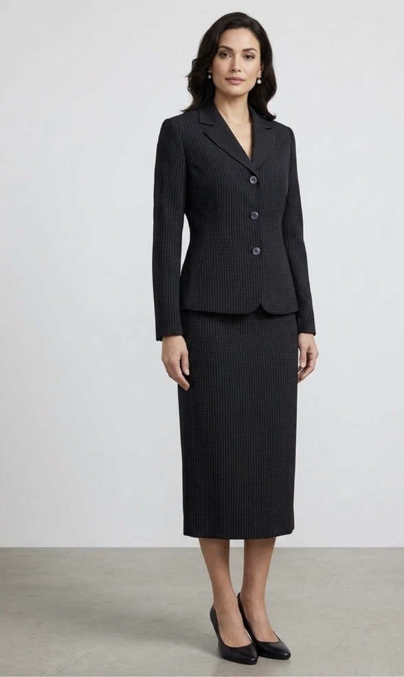 Le Suit Size 12 Skirt Suit Black Micro-dot Career Business Church Suit Bust 42” Le Suit Size 12 Skirt Suit Black Micro-dot Career Business Church Suit Bust 42”