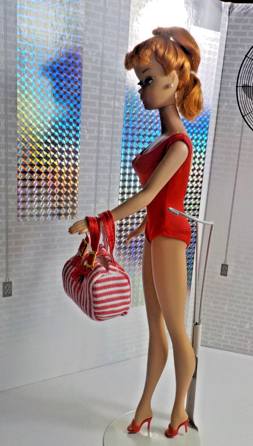 Vintage Mattel Reproduction Barbie redhead  doll  in her swimsuit  W/  skirt