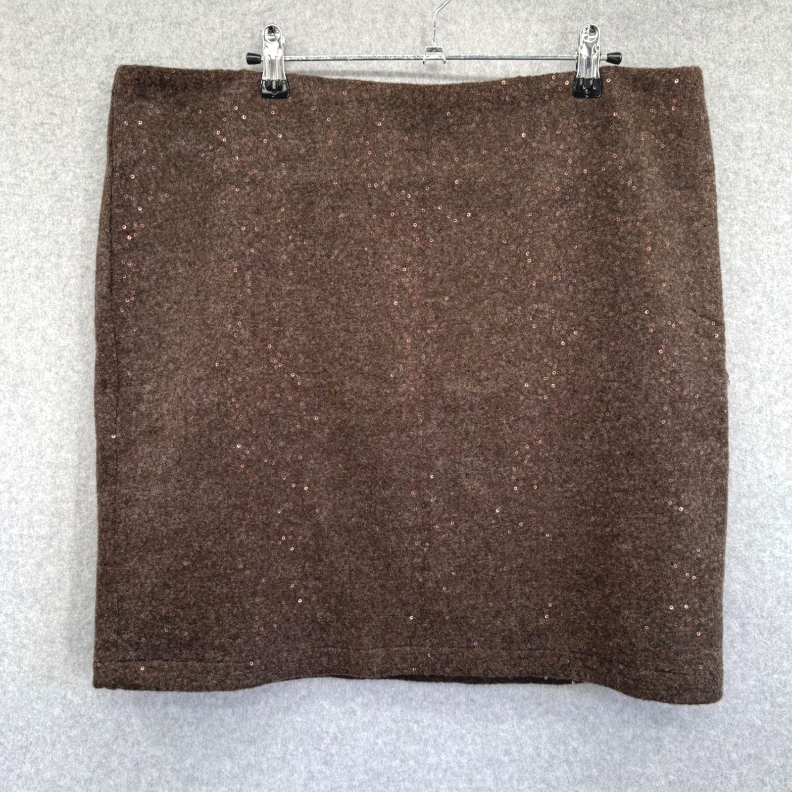 J.Jill Women\'s Brown Wool Blend Sequin Embellished Mini Skirt Size 16 NWT