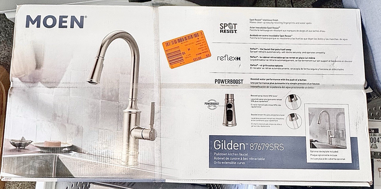 NEW MOEN Gilden Single Handle Pull-Down Sprayer Kitchen Faucet 87679SRS Sealed