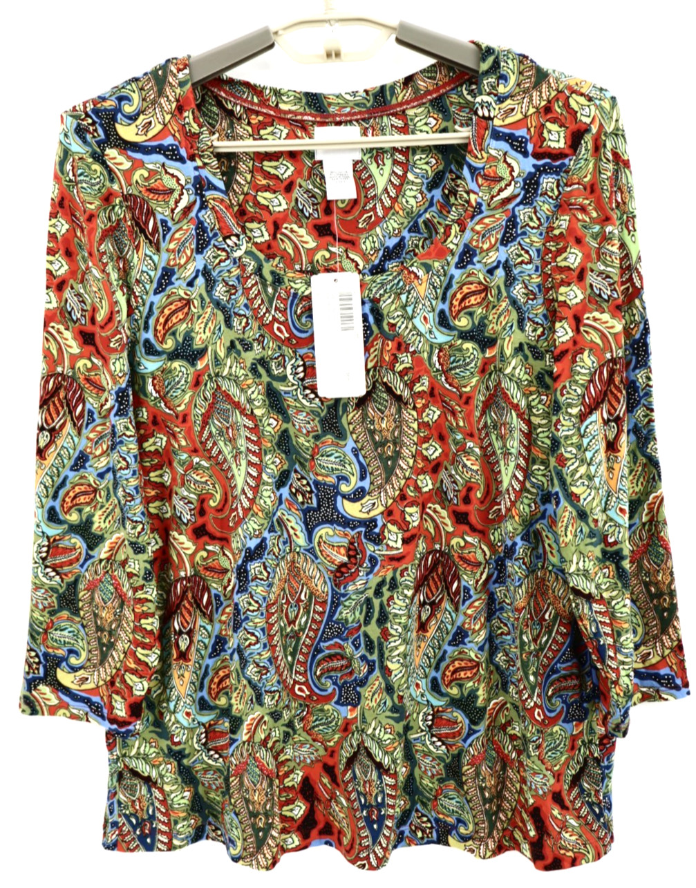 NWT CHICO\'S Women\'s Stretch Rayon Tee Top 3/4  Sleeve Paisley Size 2 M L $68