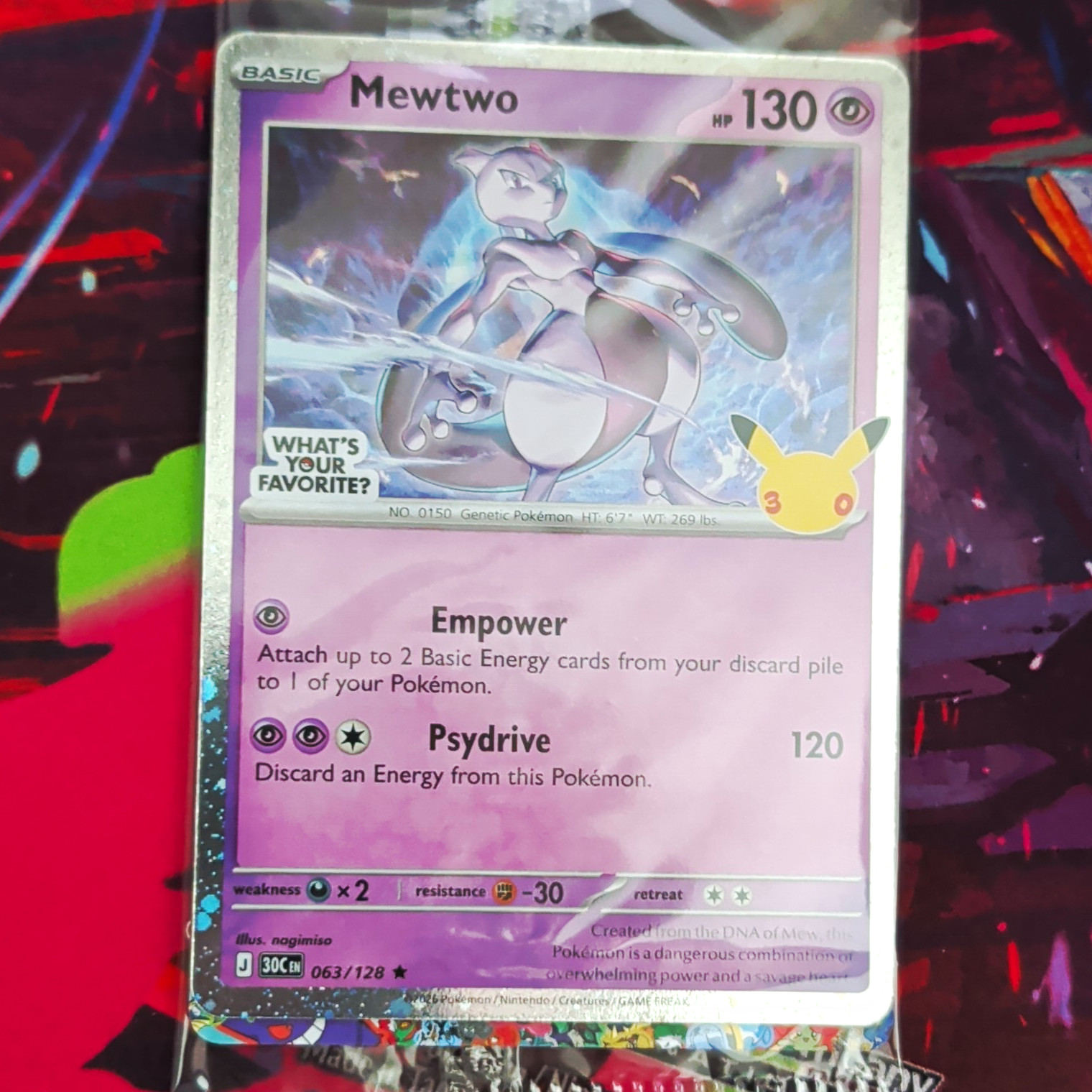 Pokémon TCG 30th Anniversary Mewtwo 063/128 Holo Promo Sealed Pokémon TCG 30th Anniversary Mewtwo 063/128 Holo Promo Sealed
