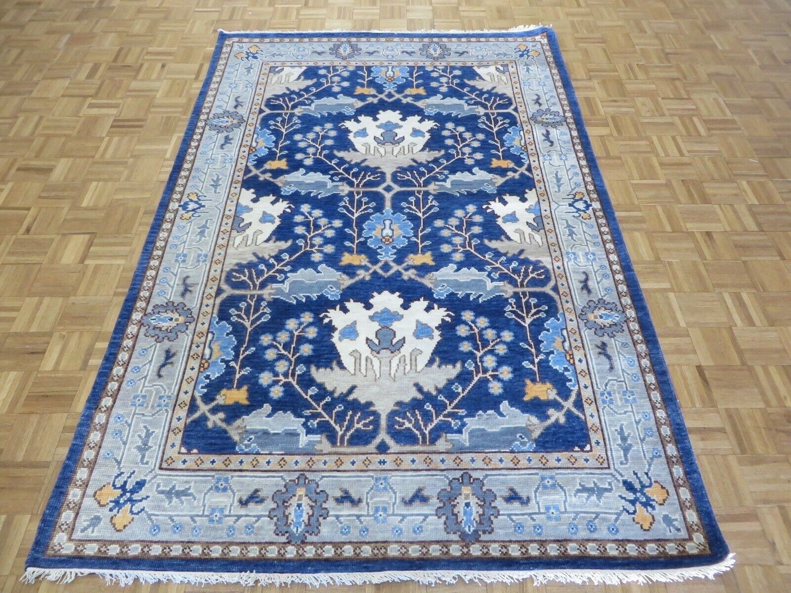 6 x 9 Hand Knotted Navy Blue Oushak Oriental Rug G13119