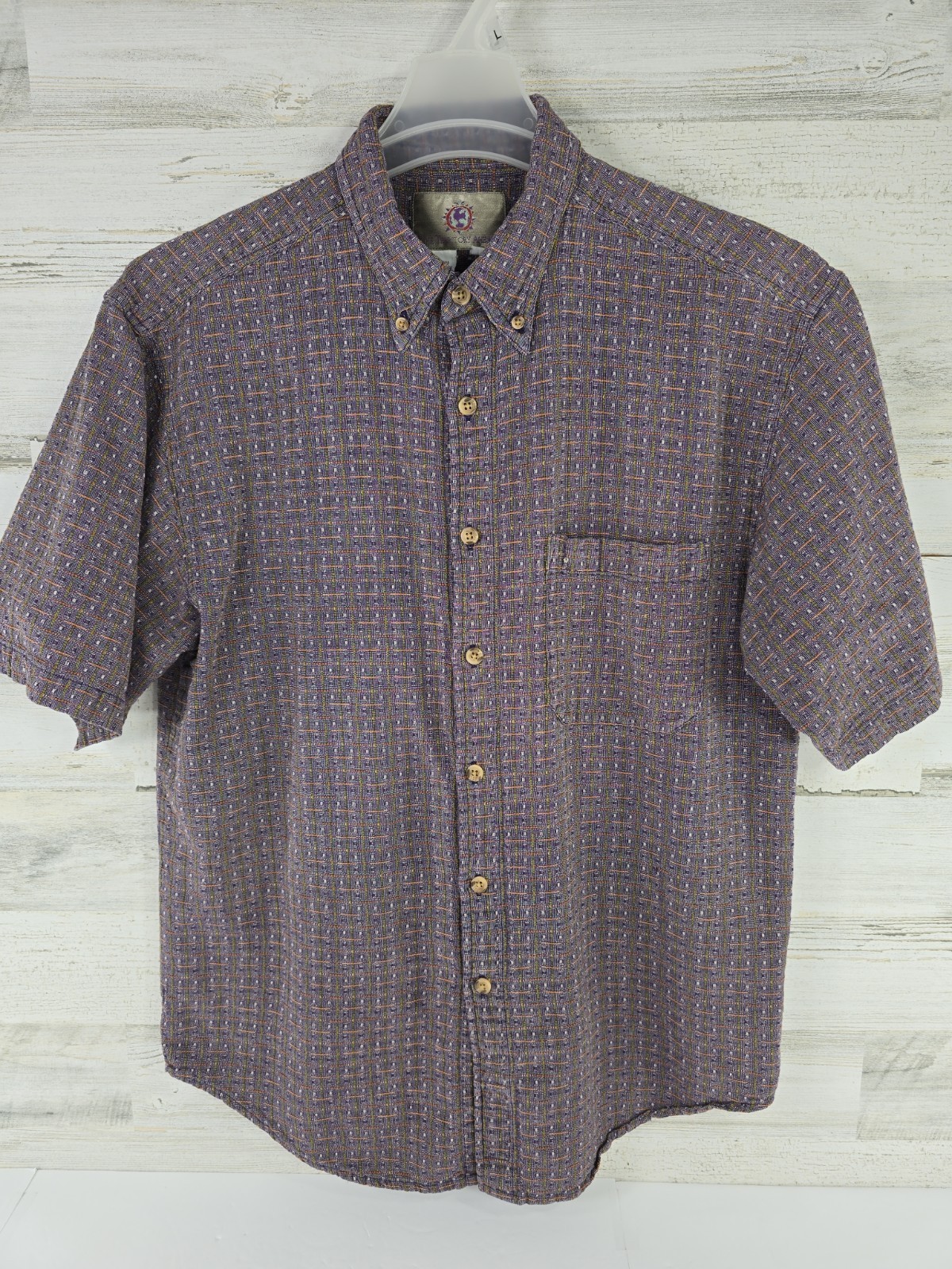 The Territory Ahead Purple Textured Checkers Button Down Pocket Shirt Size LARGE