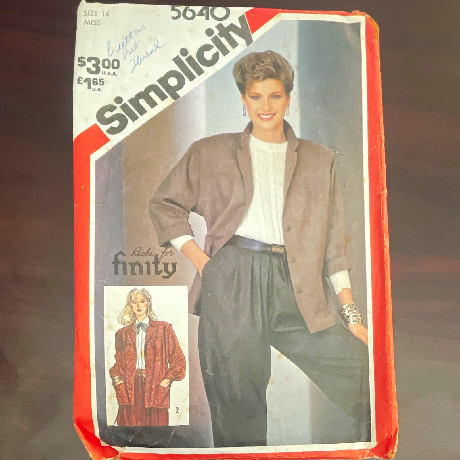 Simplicity 5640 VTG 80s Sewing Pattern Misses Unlined Jacket Sz 14 UNCUT