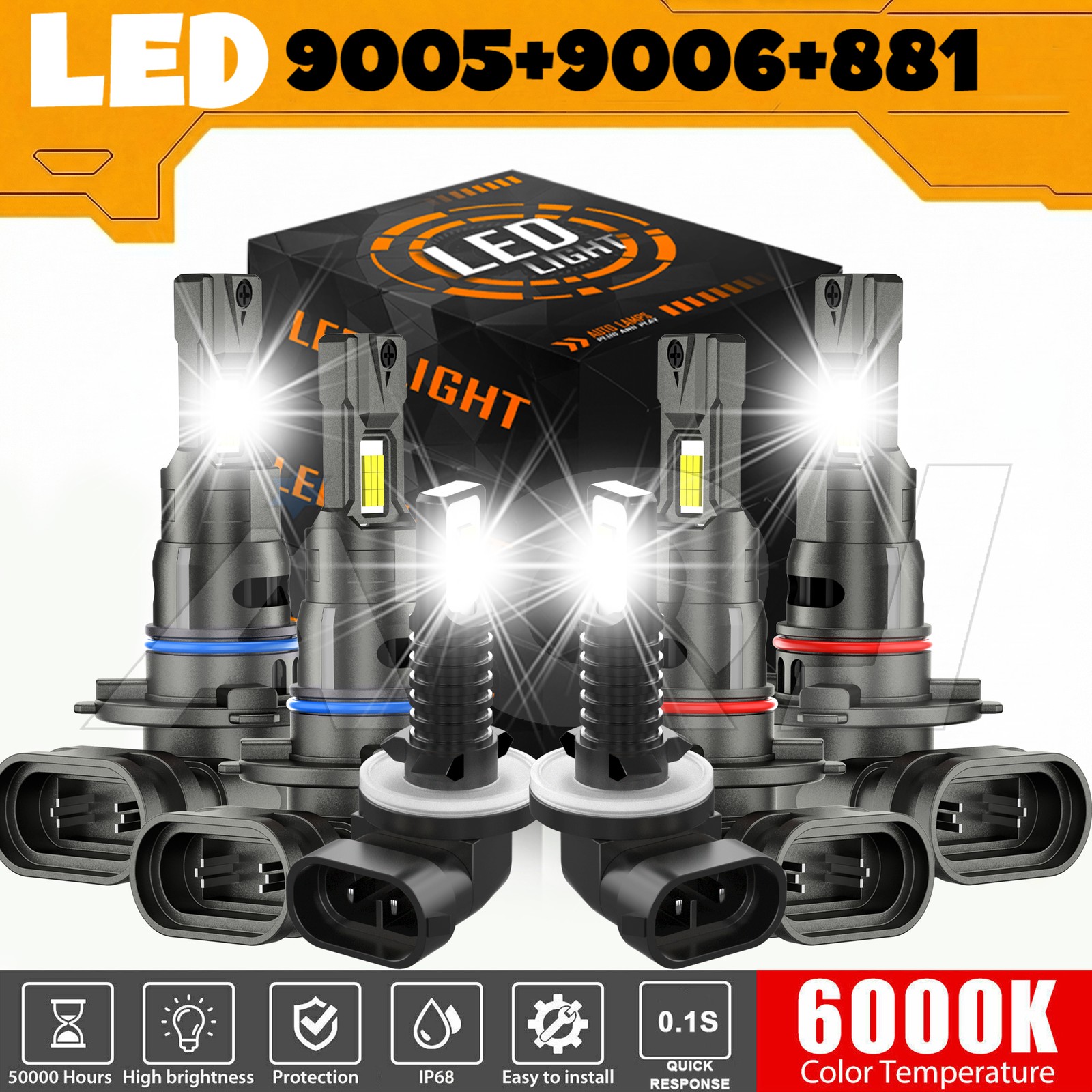 For 1992-02Cadillac Eldorado Combo 9005 9006 881 LED Headlights+Fog Lights Bulbs