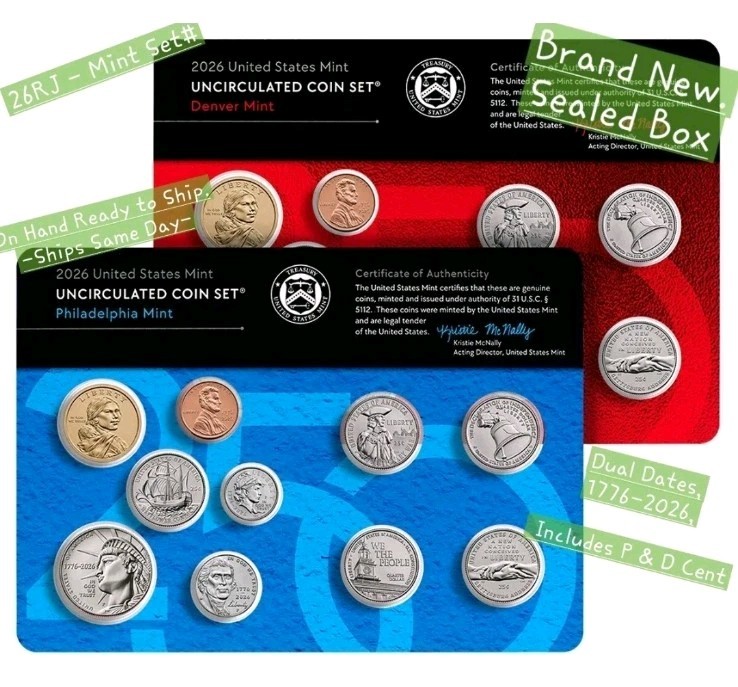 2026 P & D Uncirculated Coin Set With Dual Date Cent, US Mint (CustomList) 26RJ 2026 P & D Uncirculated Coin Set With Dual Date Cent, US Mint (CustomList) 26RJ
