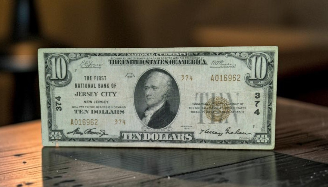 1929 $10 Type 2 First National Bank Of Jersey City NJ  Ch. 374 National Currency