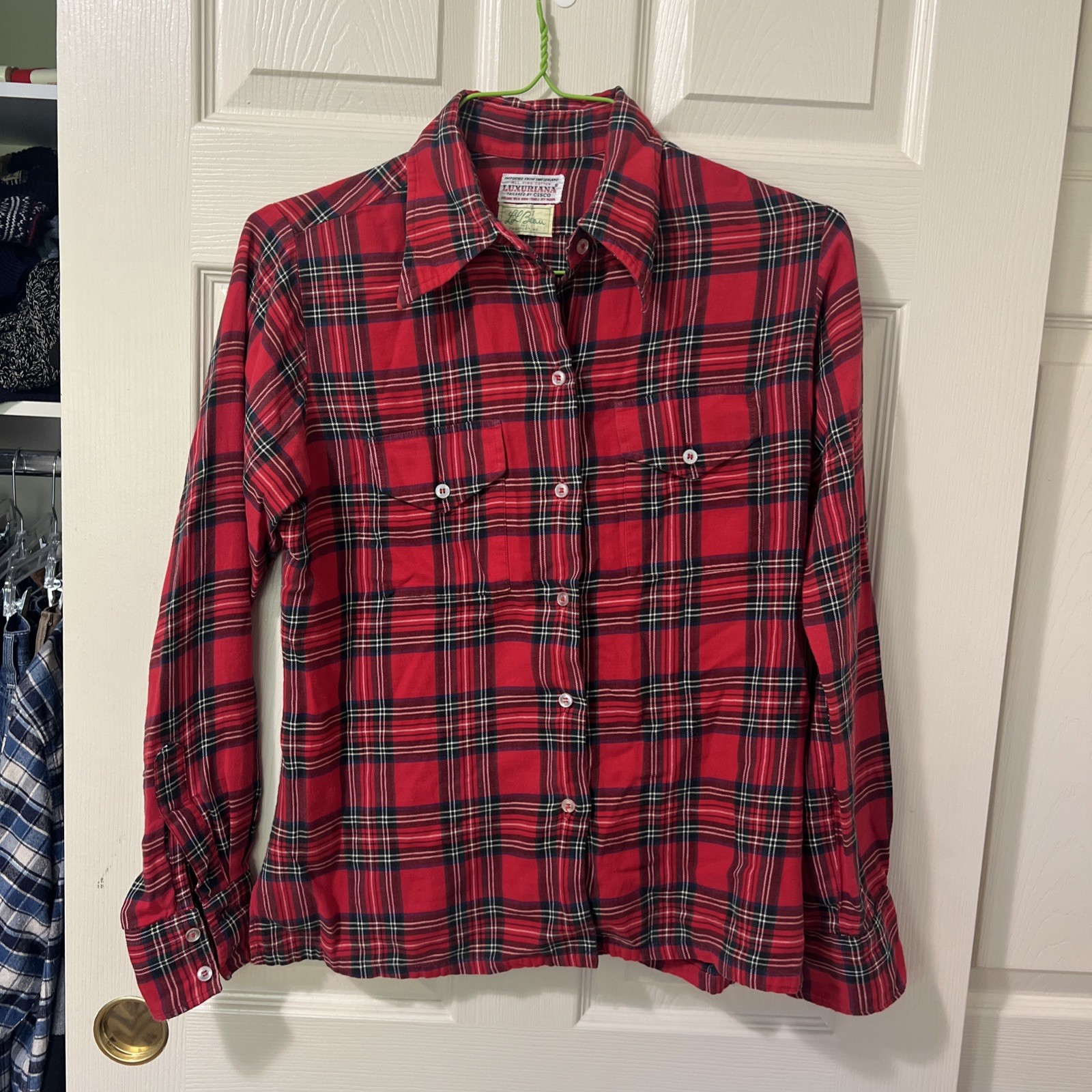 Vintage LL Bean Shirt Mens Small Red Plaid Flannel Cotton 60s Heritage Made USA
