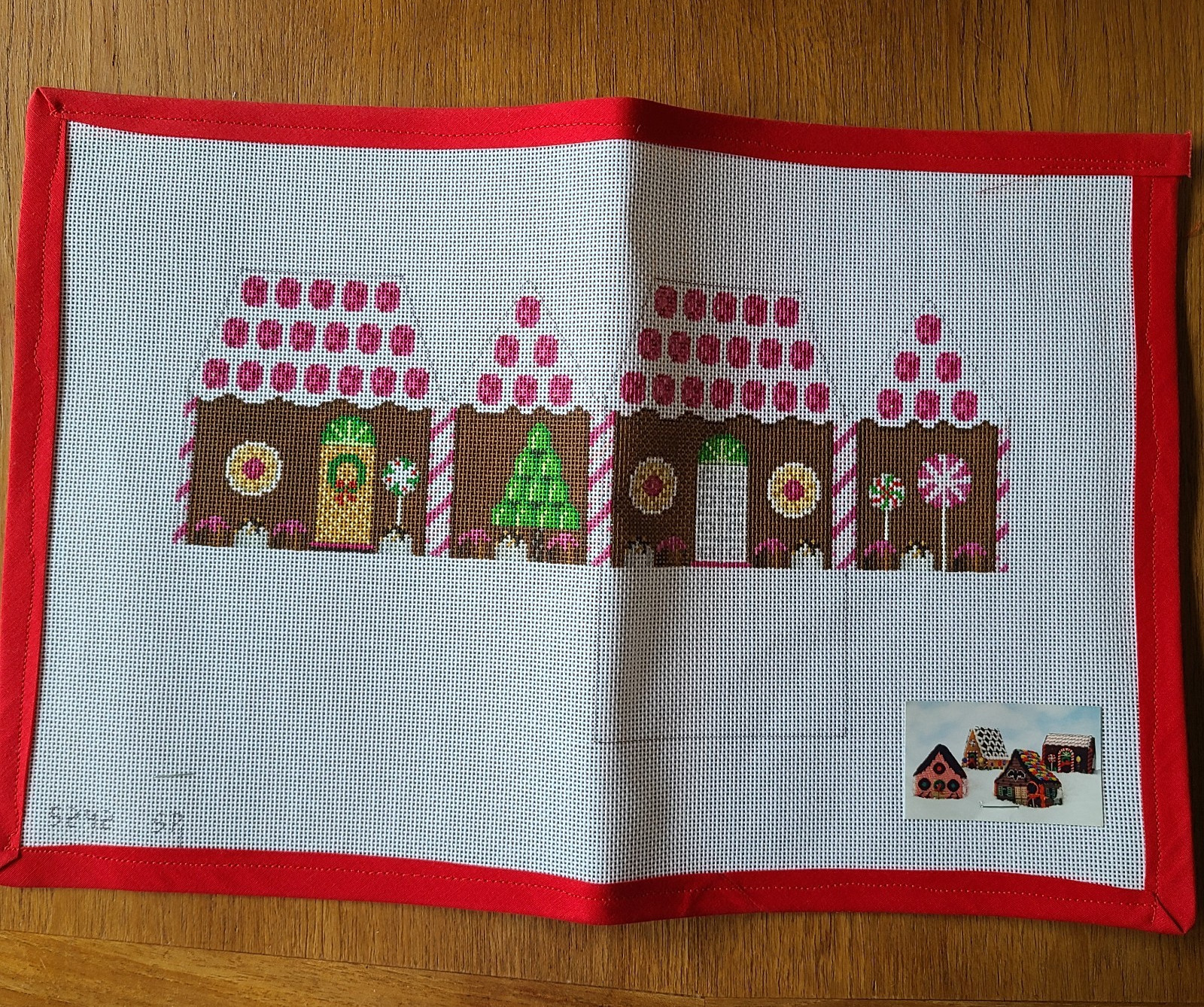 Gingerbread House Ornament Hand Painted Custom Needlepoint Canvas version 1