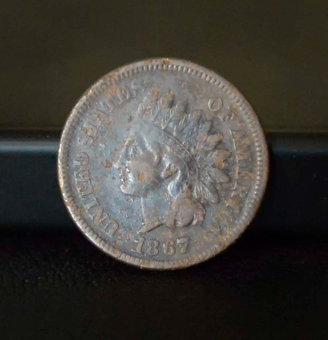 Old US 1867 Indian Cent 1c Penny Strong Date Partial Liberty