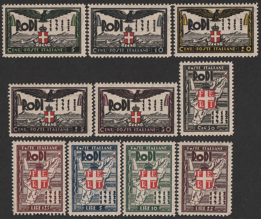 ITALY - Aegean Is 1932 20th Anniv set 5c-25L. MNH **. Sass 65-74 cat €1500.