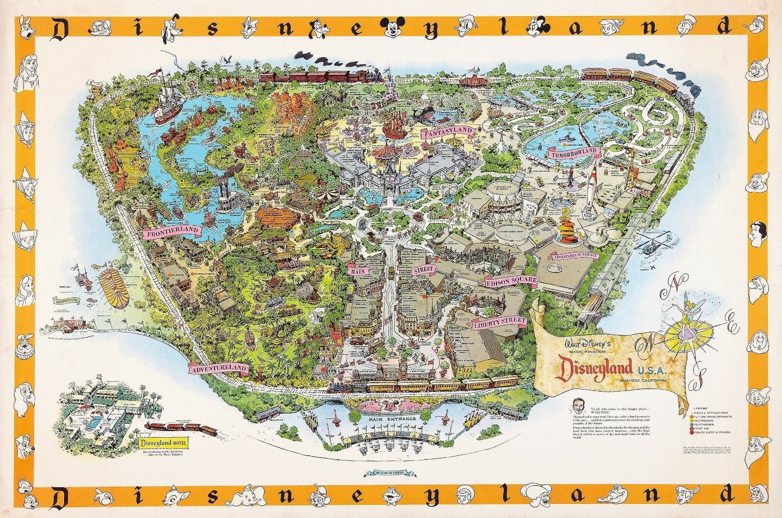 1958 Disneyland Map REPRODUCTION POSTER 24 X 36 Inches