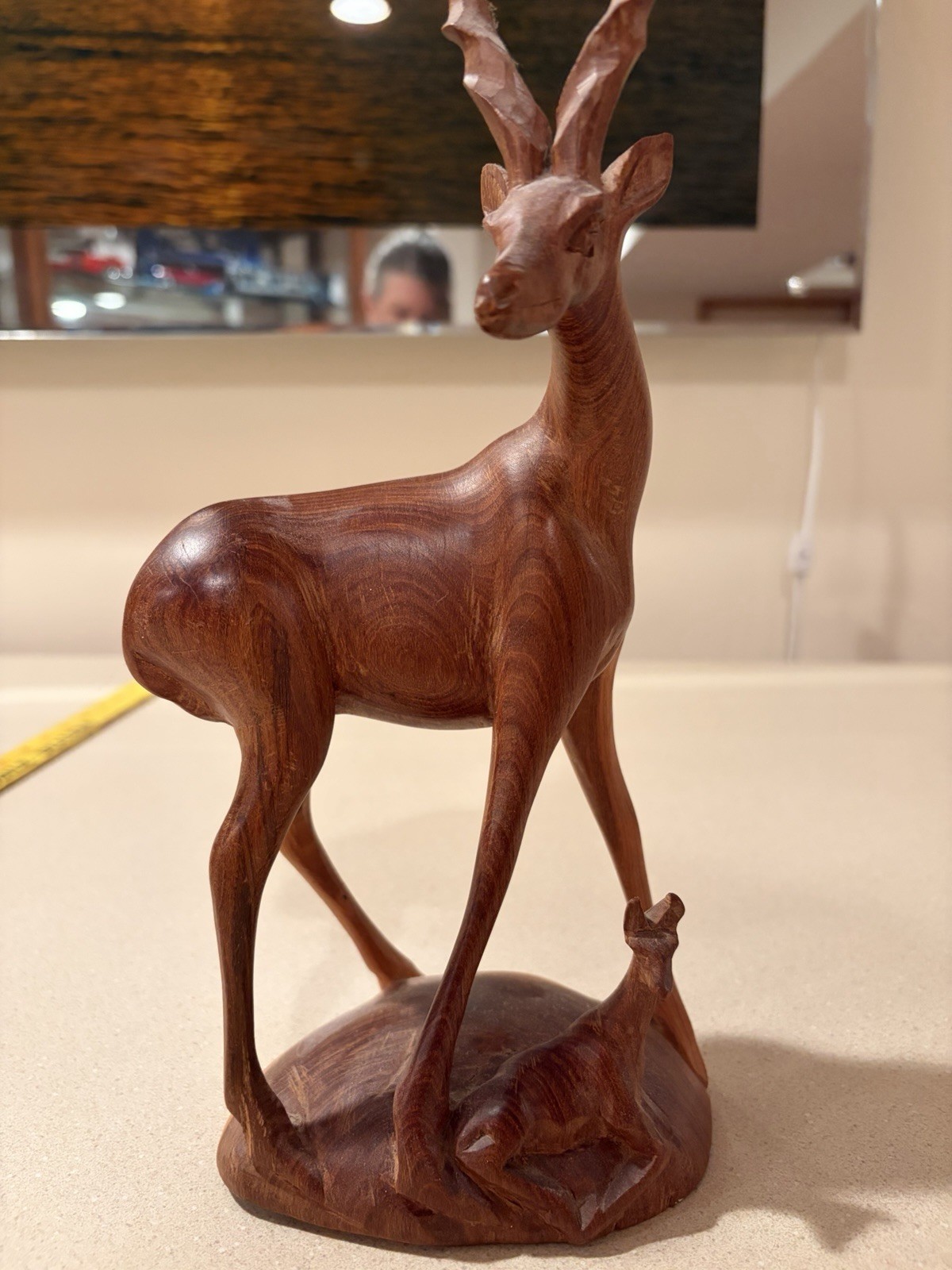 Vintage Hand Carved Wood Gazelle Antelope w/ Calf Sculpture 9.5” African Style