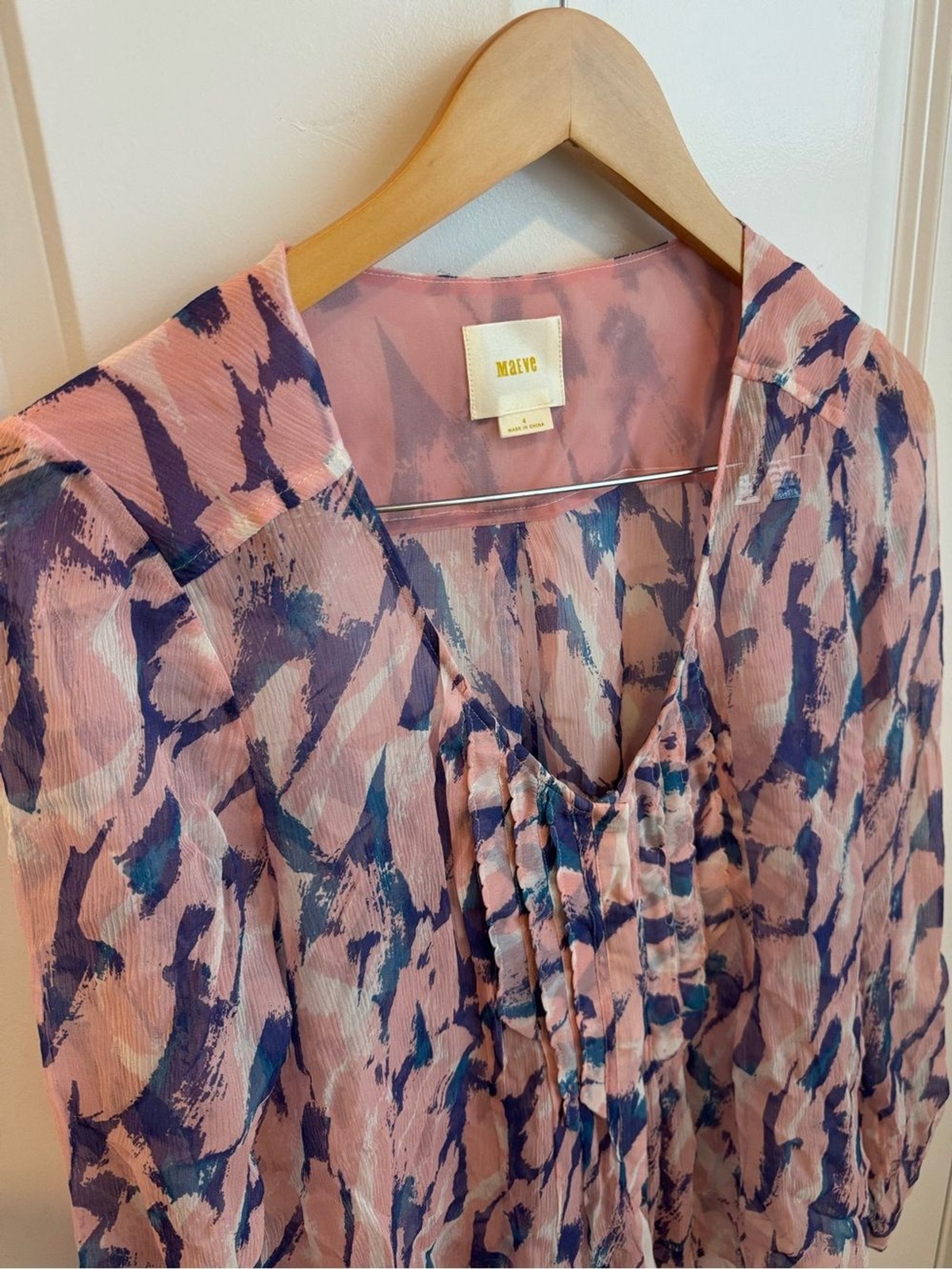 Maeve Anthropologie Painted Print Silk Blouse size 4