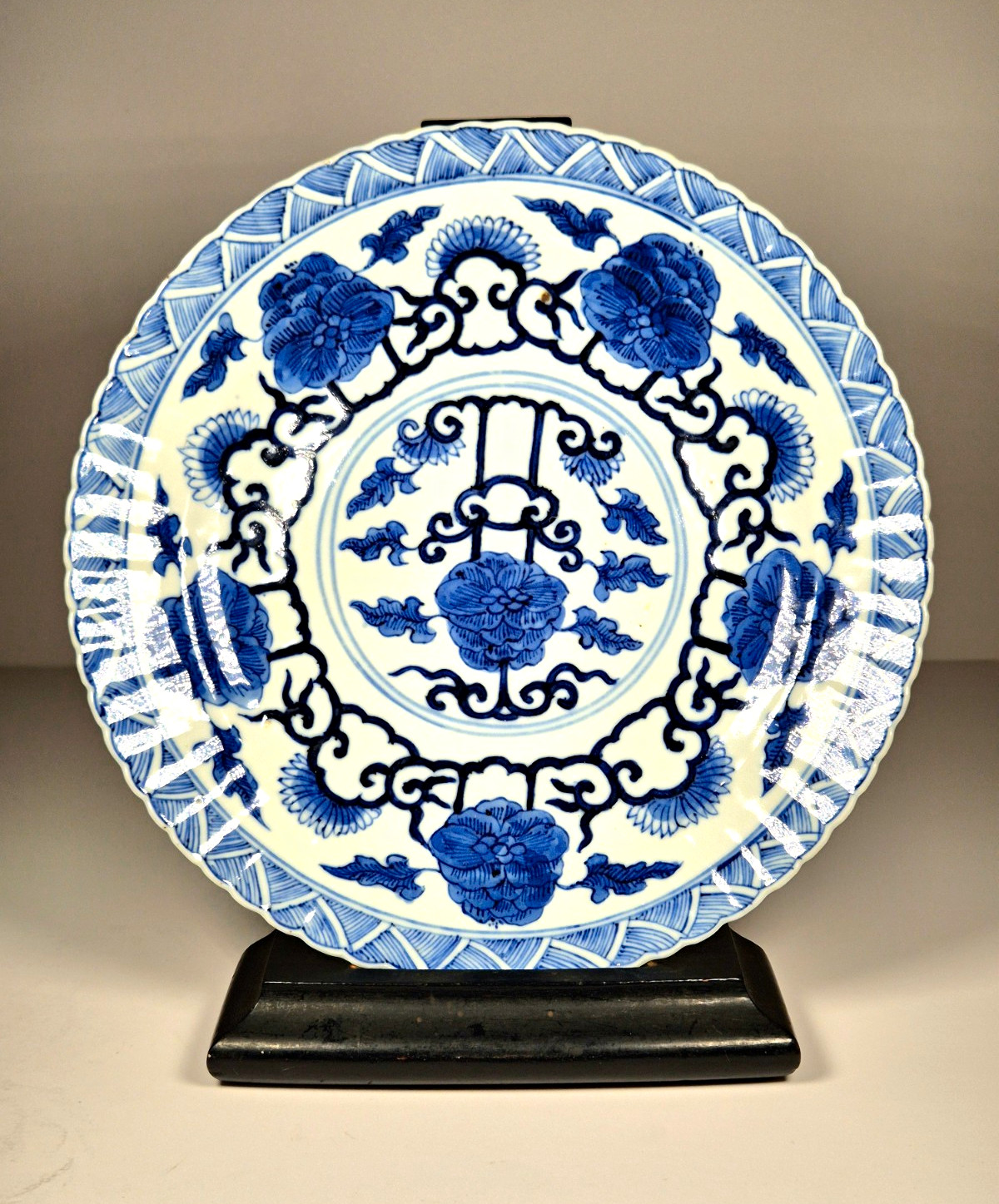 19th Century Chinese Blue & White Porcelain Plate Kangxi Mark Qing Dynasty