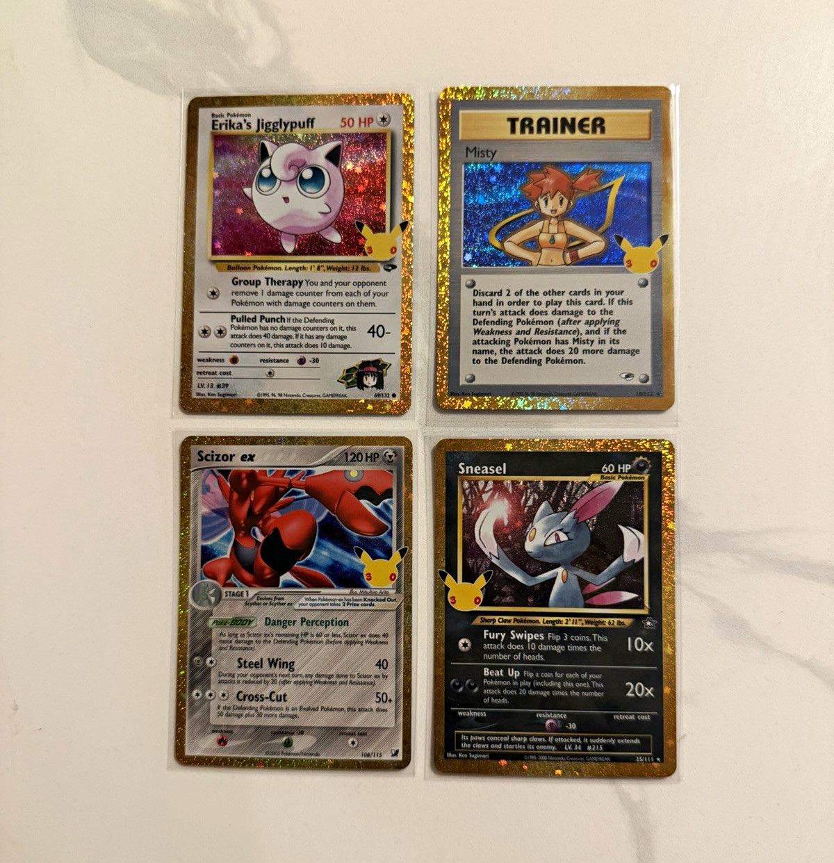 Erika's Jigglypuff 69/132,misty trainer 18/132,scizor ex 108/115,Sneasel25/111 Erika's Jigglypuff 69/132,misty trainer 18/132,scizor ex 108/115,Sneasel25/111